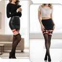 Black Thigh High Stocks, Stockings for Women with Bow, Sexy Semi Sheer Thigh High Stockings for Thick Thighs Women Lingerie (Black/Red Bow)