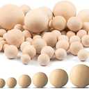 Kuosbiu 15 PCS Wood Ball Unfinished Wood Craft Balls Design, Unfinished Round Wooden Balls for DIY Craft Projects Jewelry Making Art