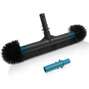 Poolvio 20"" 2 in 1 Pool Brush Head for Swimming Pool, Heavy Duty Scrub Brush with EZ Clip & Wavy Nylon Bristles for Cleaning Pool Walls, Floors, Steps (Pole not Included), Blue+black