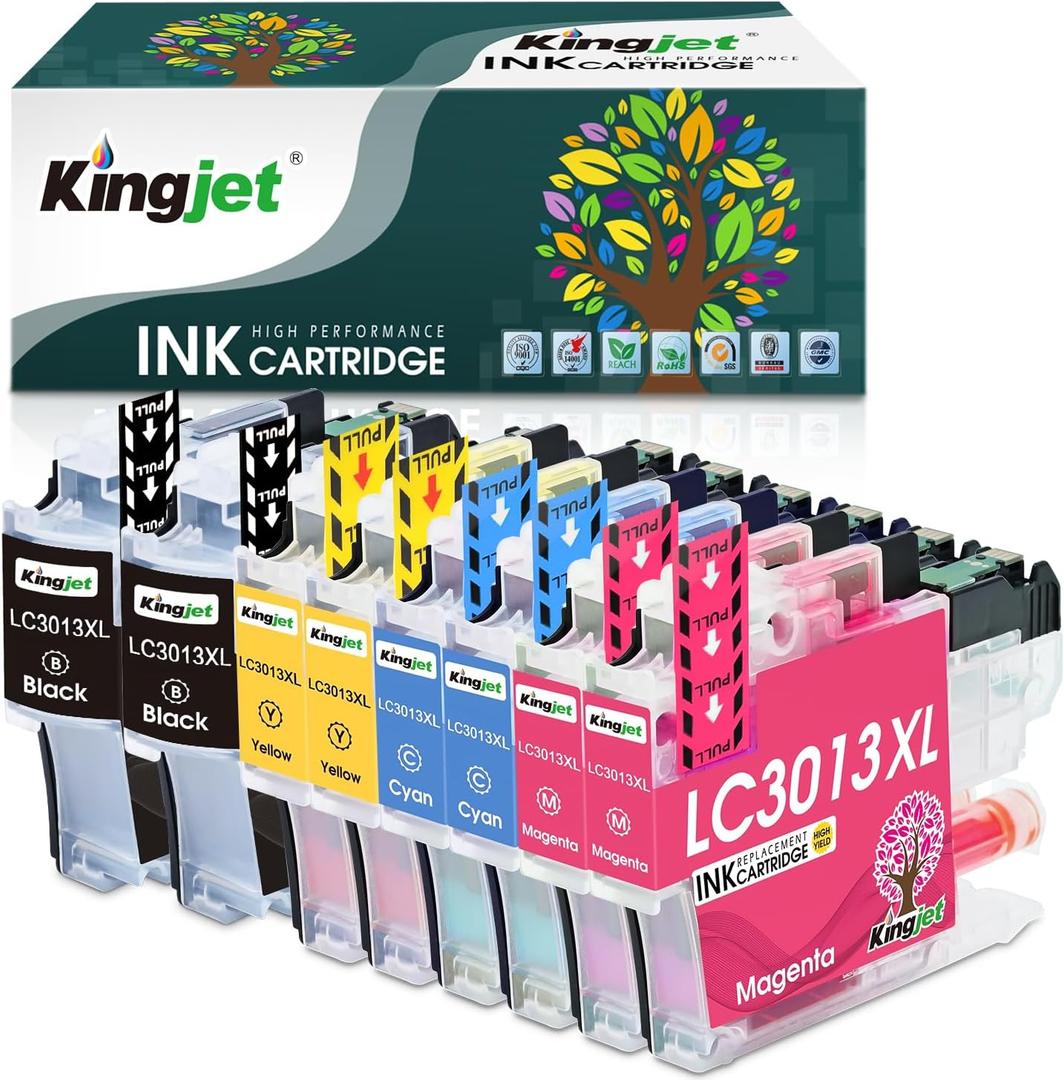 Kingjet LC3013 Ink Cartridges Compatible for LC3013 LC3011 Ink Cartridges BK/C/M/Y Replacement for Brother LC3013 LC3011 Use with Brother MFC-J497DW MFC-J491DW MFC-J690DW MFC-J895DW Printers,8 Pack