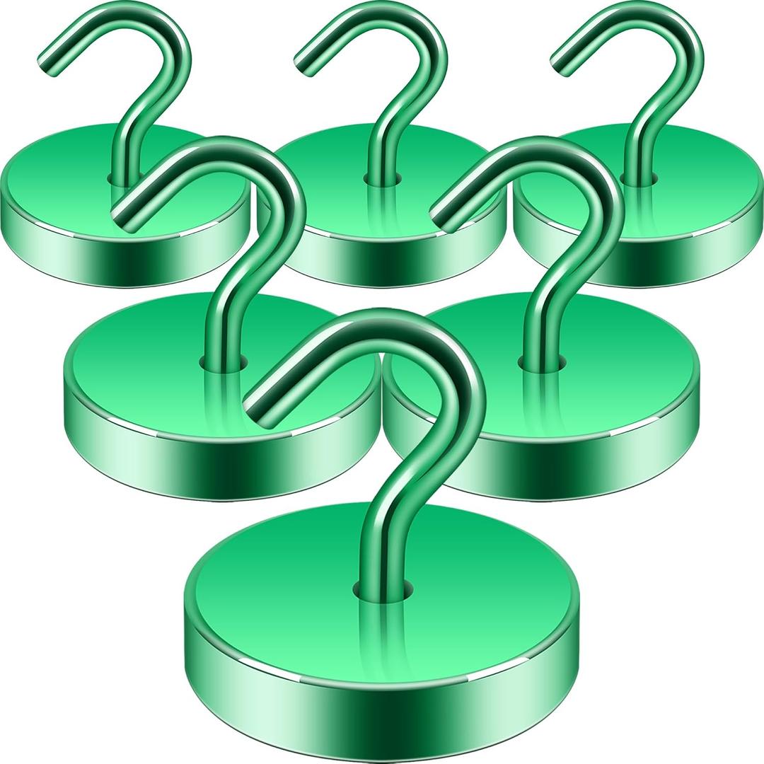 5 x Neosmuk Magnetic Hooks, Cruise Ship Essentials, 100lb+ Heavy Duty Magnetic Hooks for Cruise Cabins, Refrigerator, Grill, Hanging, and Travel | Extra Strong Must-Haves Magnet Hook,Green