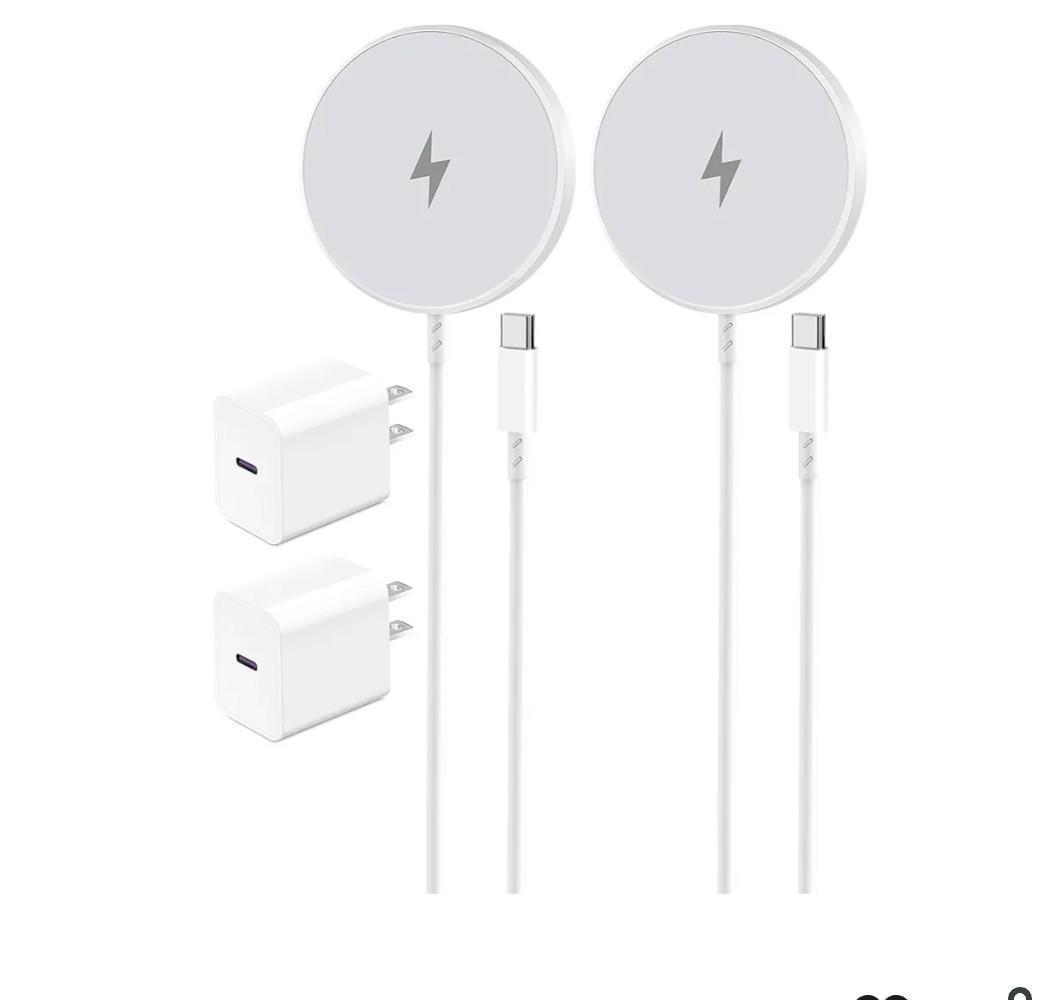 Magnetic Wireless Charger for Apple iPhone 17/16/15/14/13/12/11/AirPods, 2-Pack Fast Charging Long Cable 10ft Magnet Pad & 2-Pack Type-c Charger Block, White