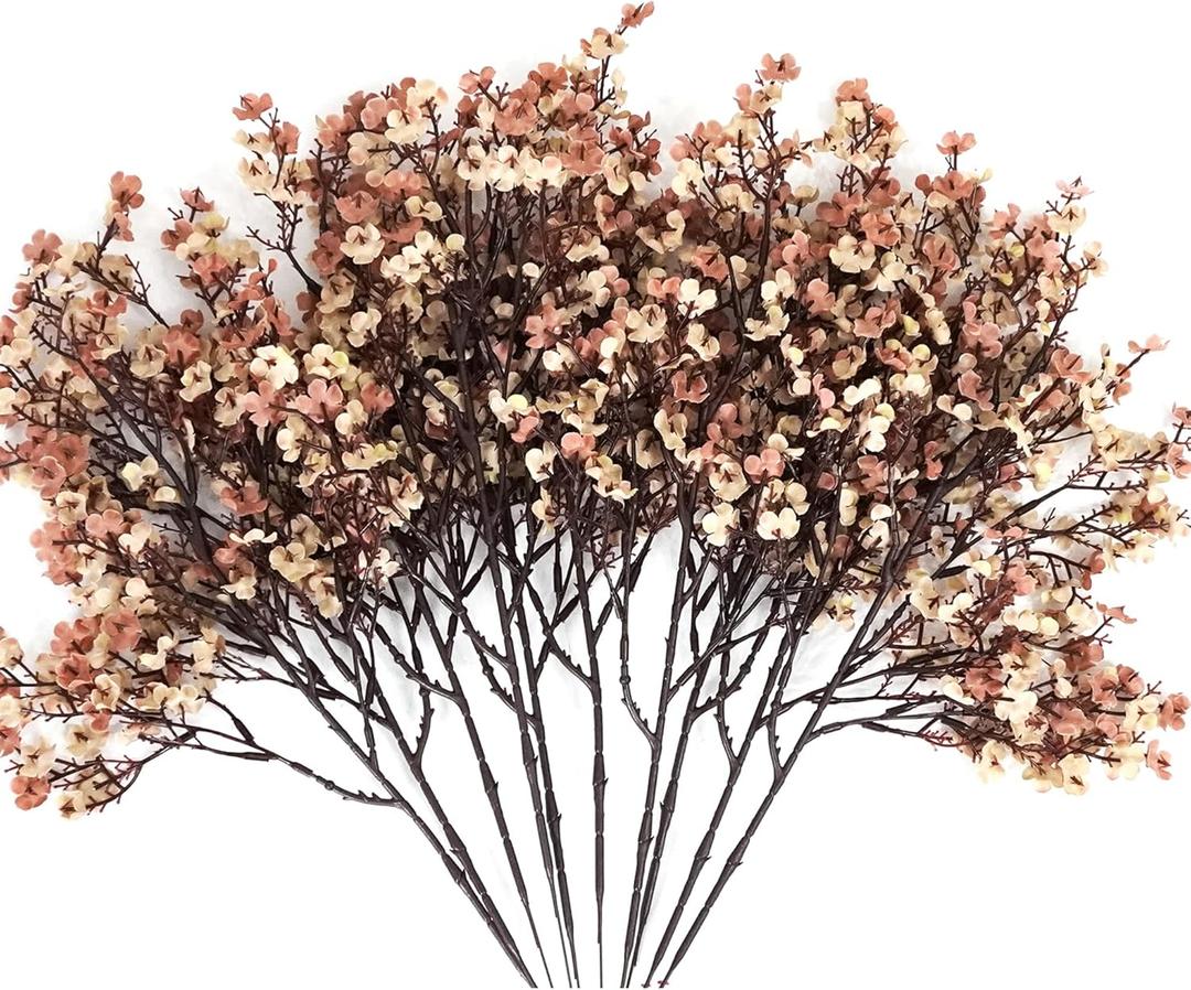 10 Pcs Babys Breath Artificial Flowers Bulk Real Touch Flowers Fake Flowers Silk Flowers for Home Decor Indoor Floral Arrangement Table Centerpieces Festival Party Decor (Beige Brown)