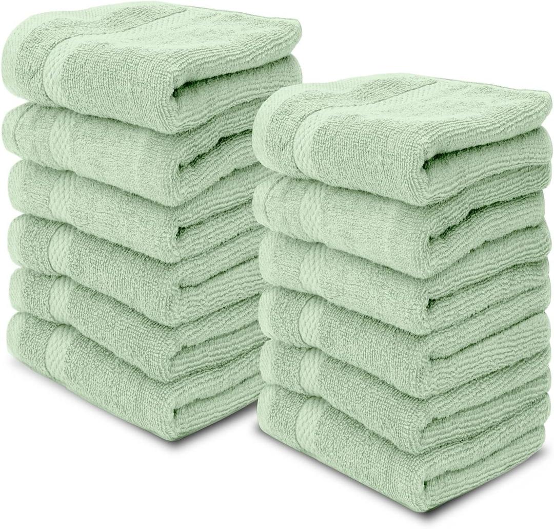 White Classic Luxury Cotton Washcloths 15×24 Inch - Hotel, Spa, Bathroom Face Towel | 4 Pack, Light Green