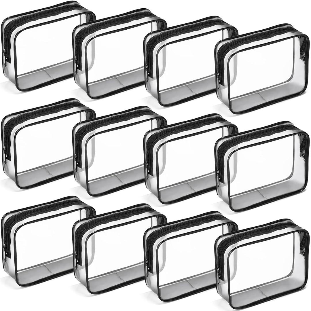 Weewooday 12 Pieces Clear Makeup Bags Cosmetic Storage Bags PVC Zipper Pouches Travel Waterproof Makeup Plastic Case for Women Organizing Toiletries Traveling Bathroom (Small, Dark Black)