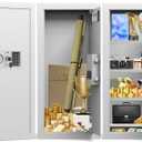White 29.53" Tall Fireproof Wall Safes Between the Studs 16" Centers, Heavy Duty Combination Lock in Wall Safe with 3 Removable Shelf, Hidden Safe for Money, Jewelry, Document, Passport, Whit