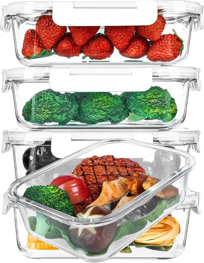 [5-Packs, 36 Oz.] Glass Meal Prep Containers with Locking Lids Glass Food Containers,Airtight Lunch Container,Microwave, Oven, Freezer and Dishwasher (4.5 Cup, White)