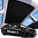 LOWEEY 2026 Upgraded Tesla Model 3 Sunshade Roof, UPF200+ Roof Sunshade with Storage Bag, No-Sag & No-Gaps Heat Insulation Foldable Glass Roof Sun Shade, Tesla Model 3 Accessories MY20-23 Black