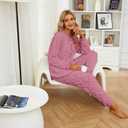 HEARTNICE Women Fuzzy Pajama Set Warm Fluffy Long Sleeve Sleepwear Plush Loungewear Thermal Nightwear with Pockets (Pink, S)