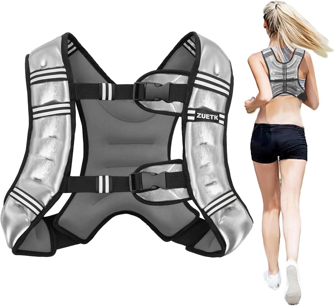 Weighted Vest, 6lb/8lb/12lb/16lb/20lb/25lb/30lb Weight Vest with Reflective Stripe, Weighted Vest for Men Women Workout Equipment for Strength Training, Running, Jogging, Fitness, Weight Loss (PU-Silver)