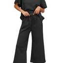 BXBY Women's 2 Piece Outfit Set Summer Lounge Going Out Matching Set Short Sleeve T-Shirt Wide Leg Pants Casual Wear Black (Black, S)
