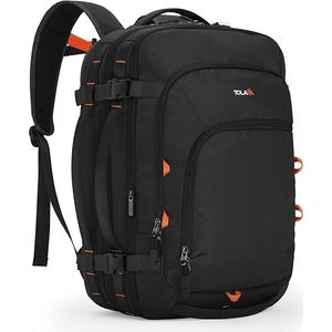 Tolaccea Travel Backpack, TSA Friendly Flight Approved Carry-on Luggage Water-resistant Business Rucksack, Durable Large Computer Bag Daypack Fits 15.6 Inch Laptop, 35-45L Expandable - Black