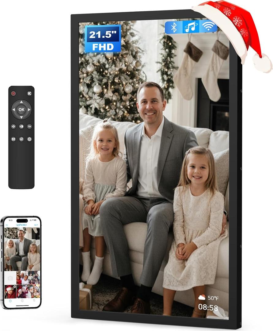 21.5 Inch Touchscreen Large Digital Picture Frame with FHD IPS Screen, 32GB WiFi Digital Photo Frame,Remote Control, Wall-Mountable, Share Photo/Video via Apps, Email, USB/Mirco SD, Black