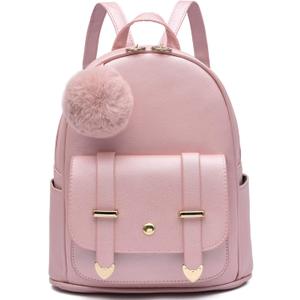 I IHAYNER Girls Fashion Backpack Mini Backpack Purse for Women Teenage Girls Purses PU Leather Pompom Backpack Shoulder Bag