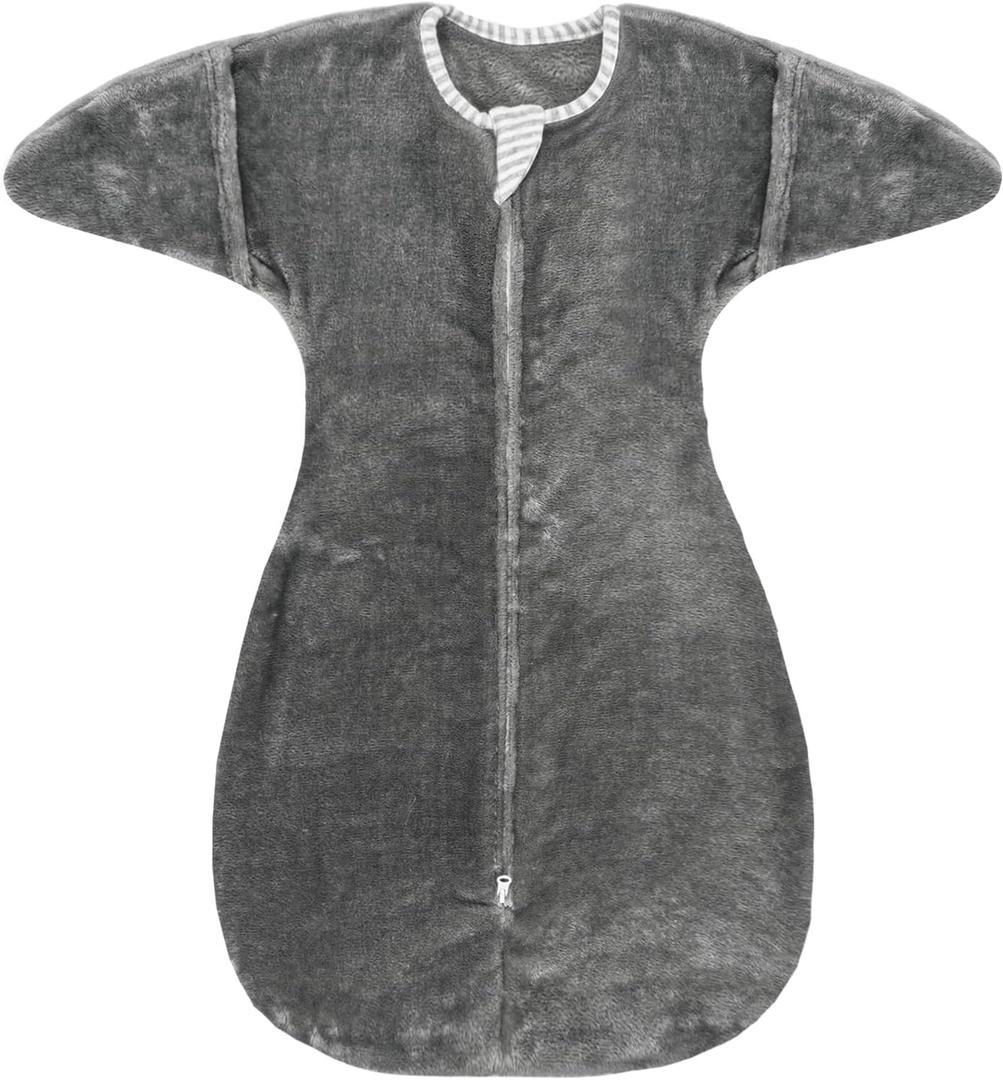 ZIGJOY Shark-Fin Transition Swaddle - 2.5 Tog Fleece Transition Sleep Sack 3-6 Months Warm Plush Baby Wearable Blanket with 2- Way Zipper for Winter, Grey