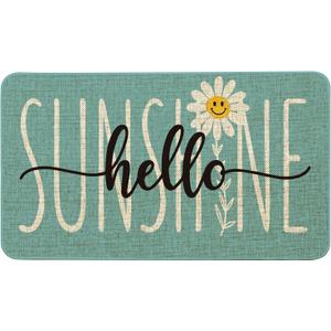 Spring Summer Front Door Mat Outdoor Non-Slip Teal Hello Sunshine Doormat Outdoor Rug Summer Door Mats for Porch Outside Entrance Decor 17"x30"