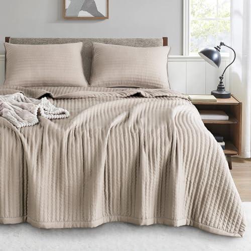 KASENTEX Quilt-Bedding-Coverlet-Blanket-Set, Machine Washable, Ultra Soft, Lightweight, Stone-Washed, Detailed Stitching - Solid Color (Camel, Oversized Queen + 2 Shams)