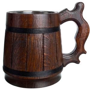 Beer Mug 20 OZ - Tankard Mug - Beer stein - Wooden beer mug - Stainless Steel Cup - Handmade Gifts for Men - Fathers Day, Christmas or Birthday Gift Idea - Men Mug - Retro Brown