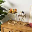 MyGift Dessert Riser Stands, Modern Twisting Geometric Brass Tone Metal and Solid Wood Pedestal Racks for Food, Merchandise, Desserts, 2 Piece Set