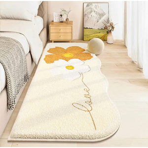 AIMECO Soft Bedside Rugs for Living Bedroom,Kid & Pet Friendly 2X6 Ft Machine Washable Non Slip Carpet,Floral Print Mat, Fluffy Shag Throw Area Rug for Kitchen and Corridor, Laundry, Ivory
