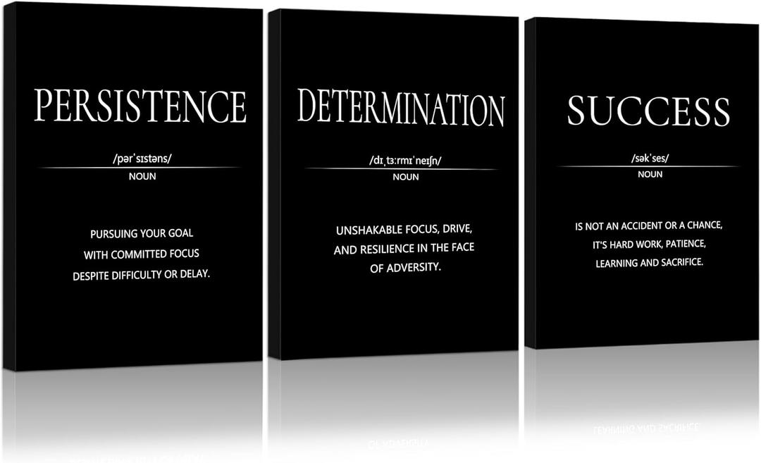 LMGOV Large Motivational Wall Art for Men, 16" x 24" Office Wall Decor for Living Room, Inspirational Paintings Wall Picture for Bedroom, Black and White Canvas Art for for Gym, Bathroom, Sports, Dorm (PERSISTANCE DETERMINATION SUCCESS)