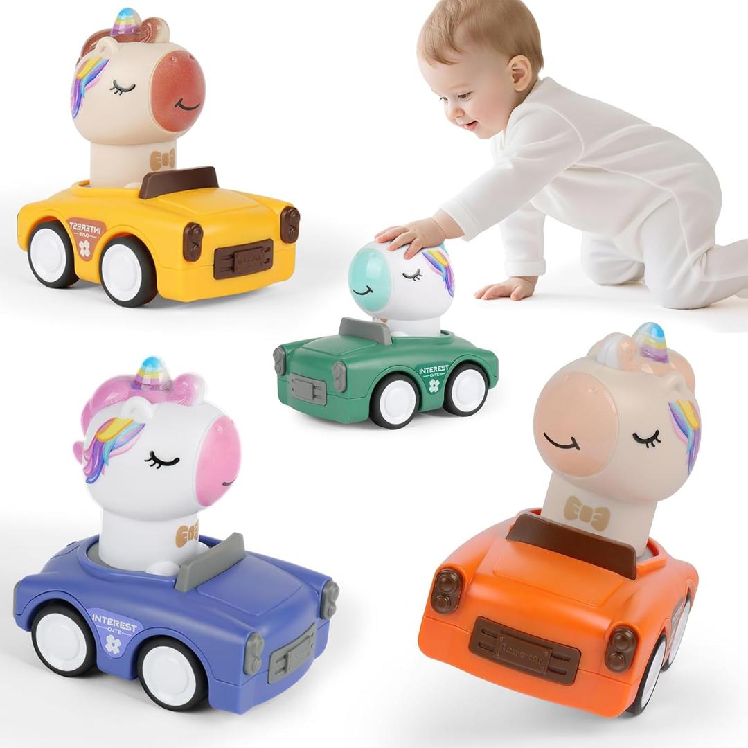 Press to Go Car Toys for Toddlers 1-3, Animal Baby Cars, Push Go Friction Inertia Car, Infant 6-9-12-18 Month, 1st Birthday for 1-2 Year Old Boy Girl, Valentines Day Gift