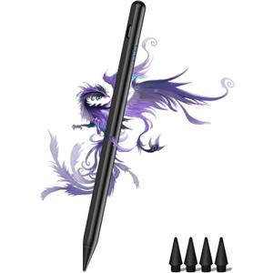 Stylus Pen for iPad 9th&10th - Fast Charge for iPad Pencil Palm Rejection Active Pen Compatible with (2018-2024) Apple iPad 6/7/8/9/10, Pro 11"/12.9"/M4, Mini 5/6, Air 3/4/5/M2 (Black) (A19D-Black)