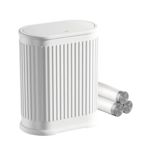 1.8 Gallon Bathroom Trash Can with Lid, Small White Stainless Steel Press Top Garbage Can, Removable Inner Bucket, Includes 60 Trash Bags