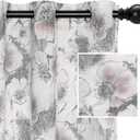 MYSKY HOME Curtains 84 Inch Length Floral Curtains for Living Room Flower Printed Light Filtering Privacy Protect Drapes Set Natural Linen Look Window Drapes Grommet 2 Panels,Pink and Grey