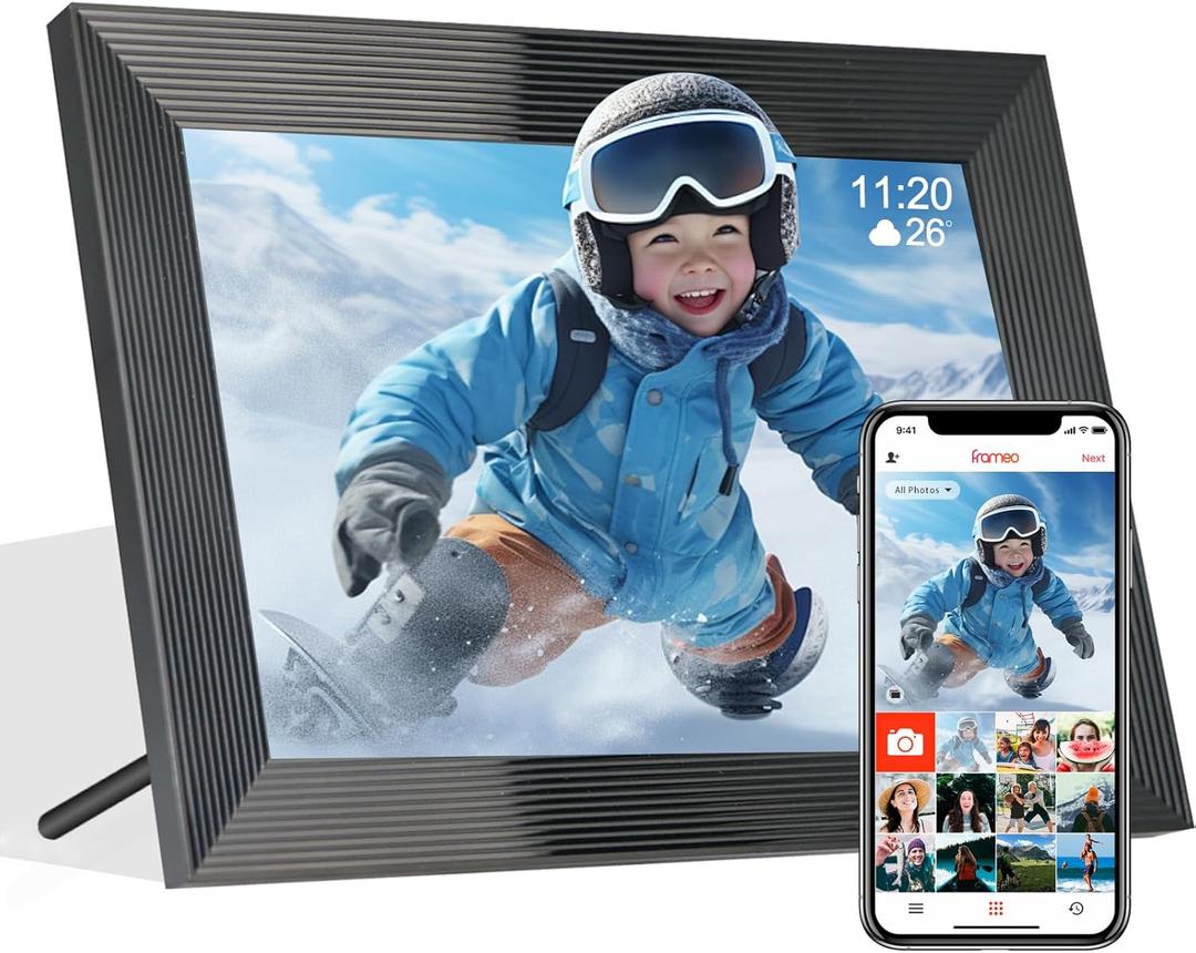 FRAMEO 10.1 Inch Smart WiFi Digital Photo Frame,16GB Memory, 1280 * 800 HD Touch Screen, Auto-Rotate, Pictures Videos Instantly, Birthday,Gifts for Men/Women/Mom/Grandparents(Black)