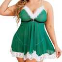 Avidlove Womens Plus Size Christmas Lingerie Set Santa Chemises Babydoll Mesh Nightwear, 18W