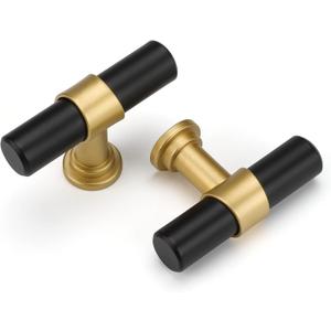 Haliwu 10 Pack Singel Hole Center Black Cabinet Pulls Black&Gold Cabinet Handles, Barrel Gold Dresser Drawer Pulls for Kitchen Hardware