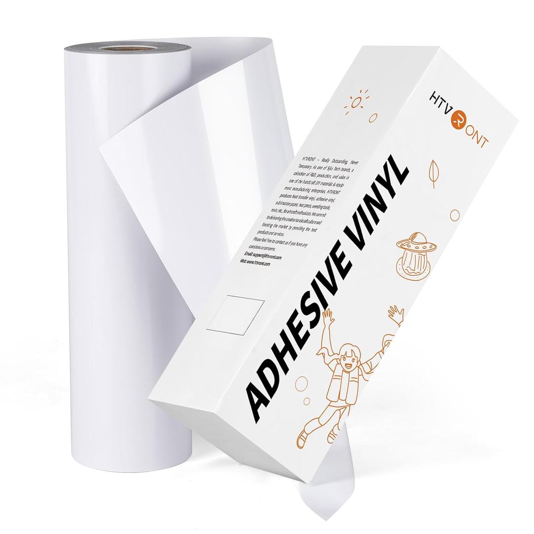 HTVRONT White Permanent Vinyl, 12" x 100 FT Glossy White Permanent Adhesive Vinyl Roll Compatible with Cricut Cutting Machine, Silhouette, Cameo Cutters, Signs, Scrapbooking, Craft, Die Cutters