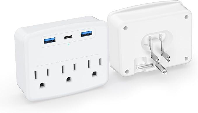Cruise Power Strip Foldable Plug Non Surge Protector with USB C Outlets 3.4A Total, Cruise Ship Essentials, 2 Prong to 3 Prong Outlet Adapter, Japan Plug Adapter