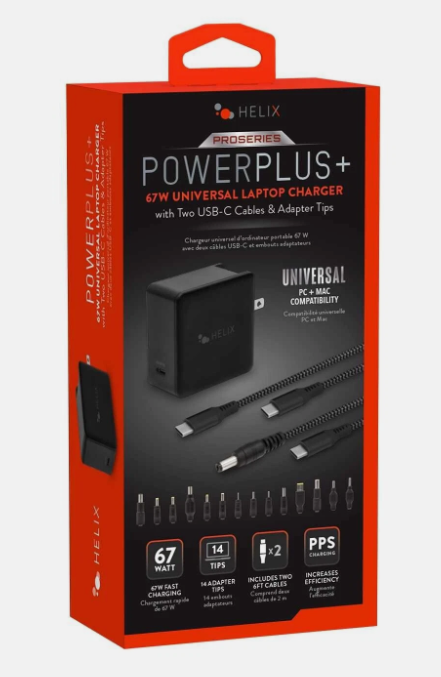 Helix 65W Universal USB-C Laptop Charger Power Adapter (ETHNBC65U) Black