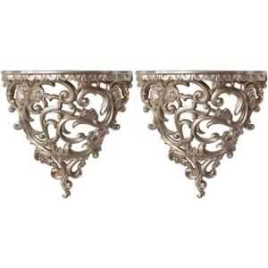 DOITOOL 2Pcs Vintage Wall Shelf Floating Shelves, Gold Wall Hanging Rack European-Style Hollow Out Decorative Shelves Rustic Planter Display Stand Holder for Living Room, Kitchen, Bathroom
