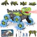 8 Wheels Dinosaur Transform RC Stunt Car - 2.4Ghz Remote Control Dinosaurs Monster Truck with Transforming & Spray & 360 Rotation, Dinosaur Toys for Kids 5-7 8-12, Boy Christmas Birthday Gift Age 4-6 (Green)