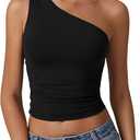 Qinsen Women's Fashion Backless Tank Tops Sexy One Shoulder Tee Tops Cocktail Party Blouse Tee, S, Black