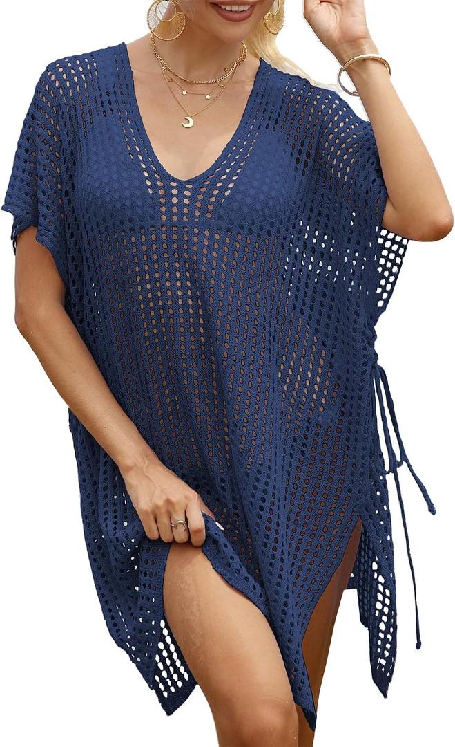 Women's Loose Swimsuit Crochet Sexy V Neck Swim Coverups Bathing Suit Bikini Cover up Vacation Summer Beach Dresses