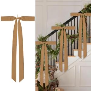 Aneco 12 Pieces Large Khaki Velvet Christmas Bows 35 x 16 Inch Christmas Swag Bow Pre Tied Fence Staircase Wreath Bows Holiday Tree Topper for Xmas Home Door Outdoor Decorations