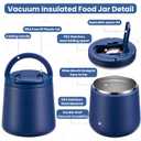 20oz Insulated Vacuum Food Jar with Buckle Lid, Soup Thermo for Hot Food Kids, Wide Mouth Leakproof Stainless Steel Lunch Container with Spoon-Blue