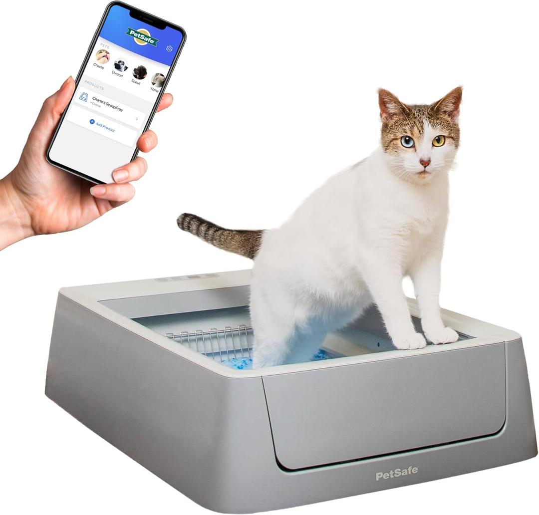 PetSafe ScoopFree Crystal Pro Self-Cleaning Automatic Litter Box - Uncovered Motion-Sensing Cat Box with Integrated Health Counter & App - Includes 1 Disposable Crystal Litter Tray (Smart (Wi-Fi))