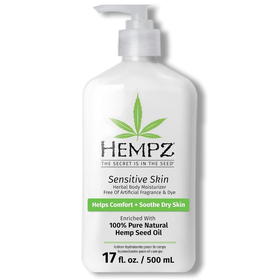 Hempz Sensitive Skin Herbal Moisturizer: Soothing Lotion with Oatmeal, Shea Butter, Hemp, Cocoa, Mango Seed - 17 Fl Oz