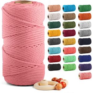 Macrame Cotton Cord 5mm x 109 Yards, ZUEXT 100% Natural Handmade Colorful 4 Strands Twisted Braided Cotton Rope for Wall Hanging Plant Hangers Gift Wrapping Tapestry DIY Crafts(100m, Deep Pink)