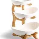 3 Tier Ceramic Fruit Bowl for Kitchen Counter - Decorative Tiered Fruit Basket Holder Stand Organizer for Kitchen Countertop (White) V34