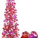 Valentines Day Decorations 5 Ft Valentines Tree with 50 Red&Pink Lights Timer 3 Color Sequin Ornaments Heart Topper Battery Operated Tinsel Christmas Tree Valentine Decor Home Wedding Party Indoor