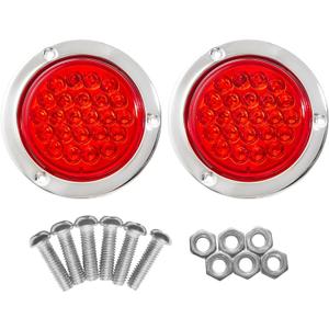 Oyviny 2PCS 4' Round LED Trailer Tail Lights with Stainless Steel Chrome Bezels - Red, 24LED, 4 Inch Round Stop Turn Brake Lights, 12V DC for Trailer, Bus, RV Truck