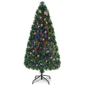 6 ft. Pre-Lit Fiber Optic Artificial PVC Christmas Tree with Metal Stand Holiday