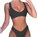 V Shaped High Waisted Bikini Set for Women 2 Pieces Double Lined Swim Suit Push up Adjustable Straps Top Swimwear(Black,M)