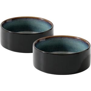 Ceramic Set of 2 Cat Bowls, Food and Water Bowls for Cats, Kitty, 2pcs Cat Dishes, Pet Feeder(5.1inch, 2 x Starry Sky Bowls)